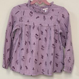 Cat & Jack: Girls Purple Floral Long Sleeve Shirt with Gold Metallic, XS (4/5)